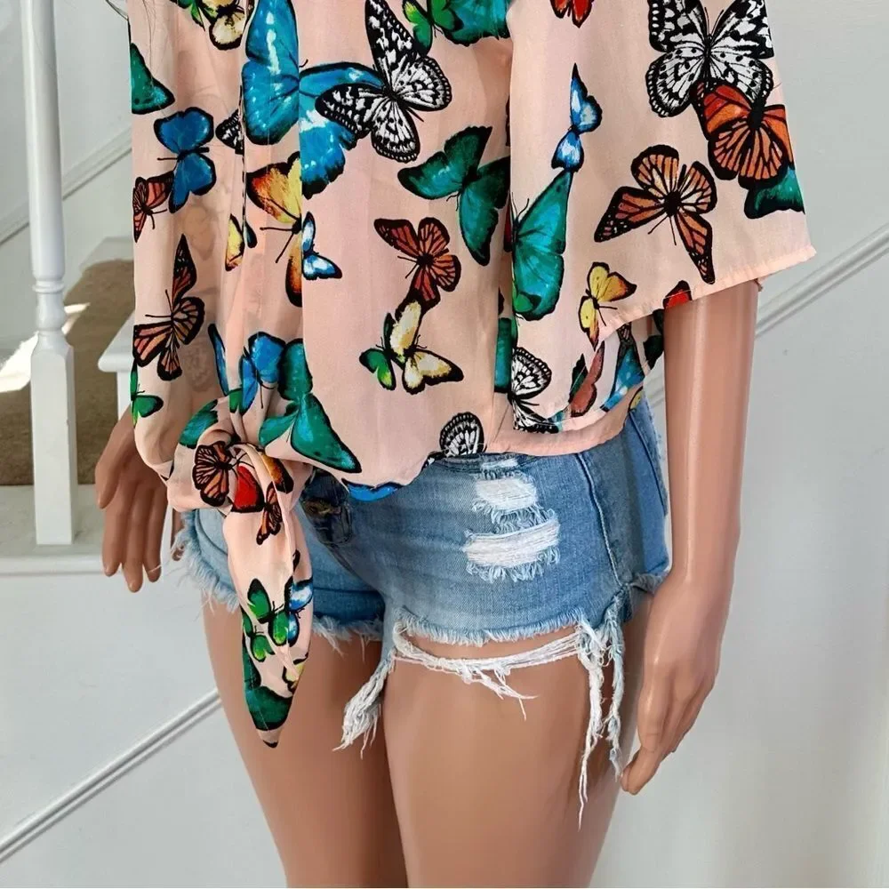 Buttonfly distressed high waist denim shorts